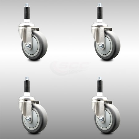Service Caster 4 Inch 316SS Thermoplastic Rubber Swivel 7/8 Inch Expanding Stem Caster Set SCC-SS316EX20S414-TPRB-78-4